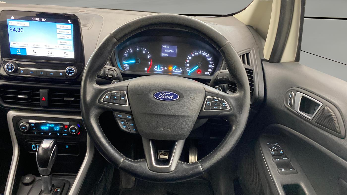 2018 Ford Ecosport TITANIUM + 1.5L PETROL AT, CNG, Automatic, 1,06,505 km, Steering Wheel Close Up